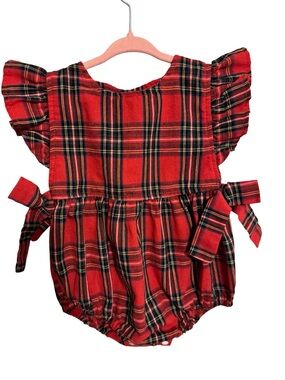 Tartan Plaid Bubble Romper Dress 12–18 Months Holiday Christmas Outfit Baby Girl